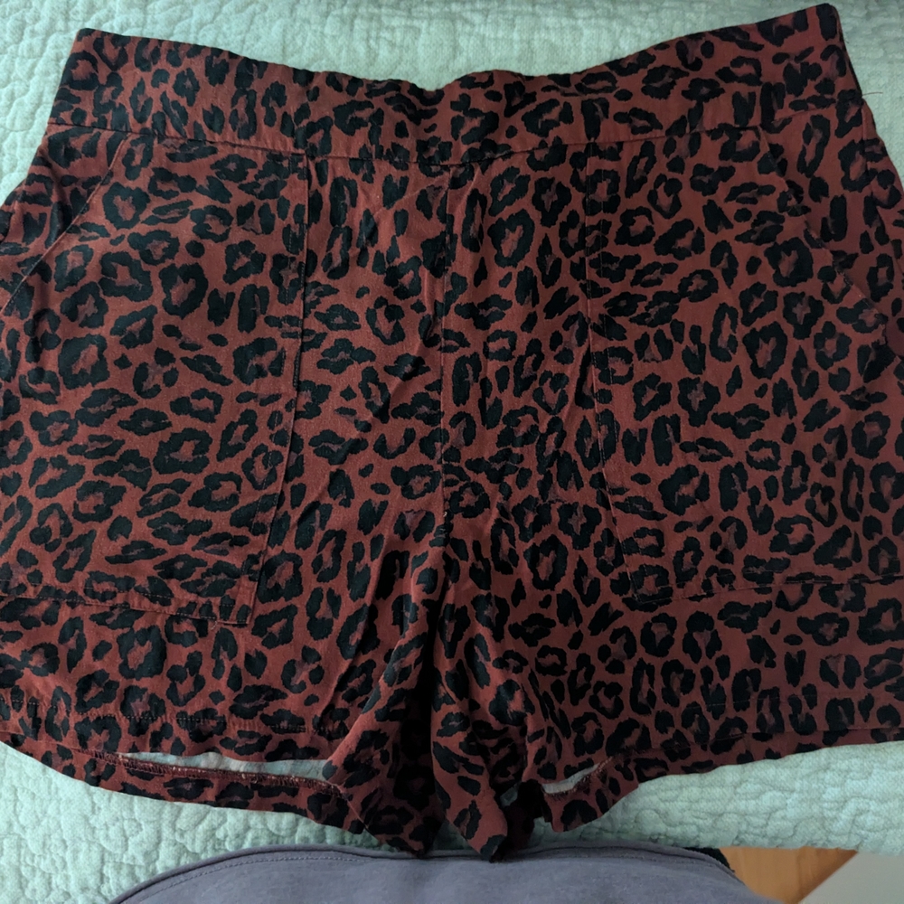 Nine West High Waist Animal Print Shorts - Black and Brown